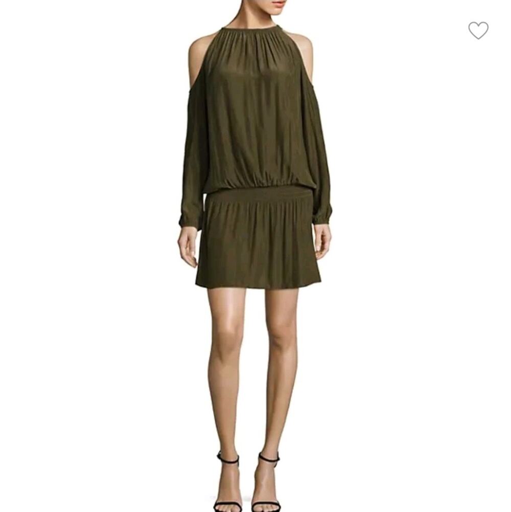 Ramy Brook Lauren Cold Shoulder Long Sleeves Blouson Dress Green Size Medium